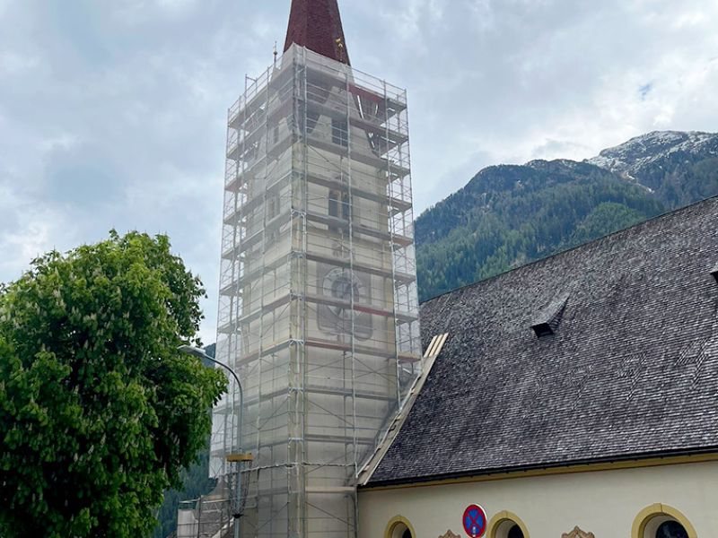 Kirchturmeinrüstung in Kappl von Gerüstbau Mair